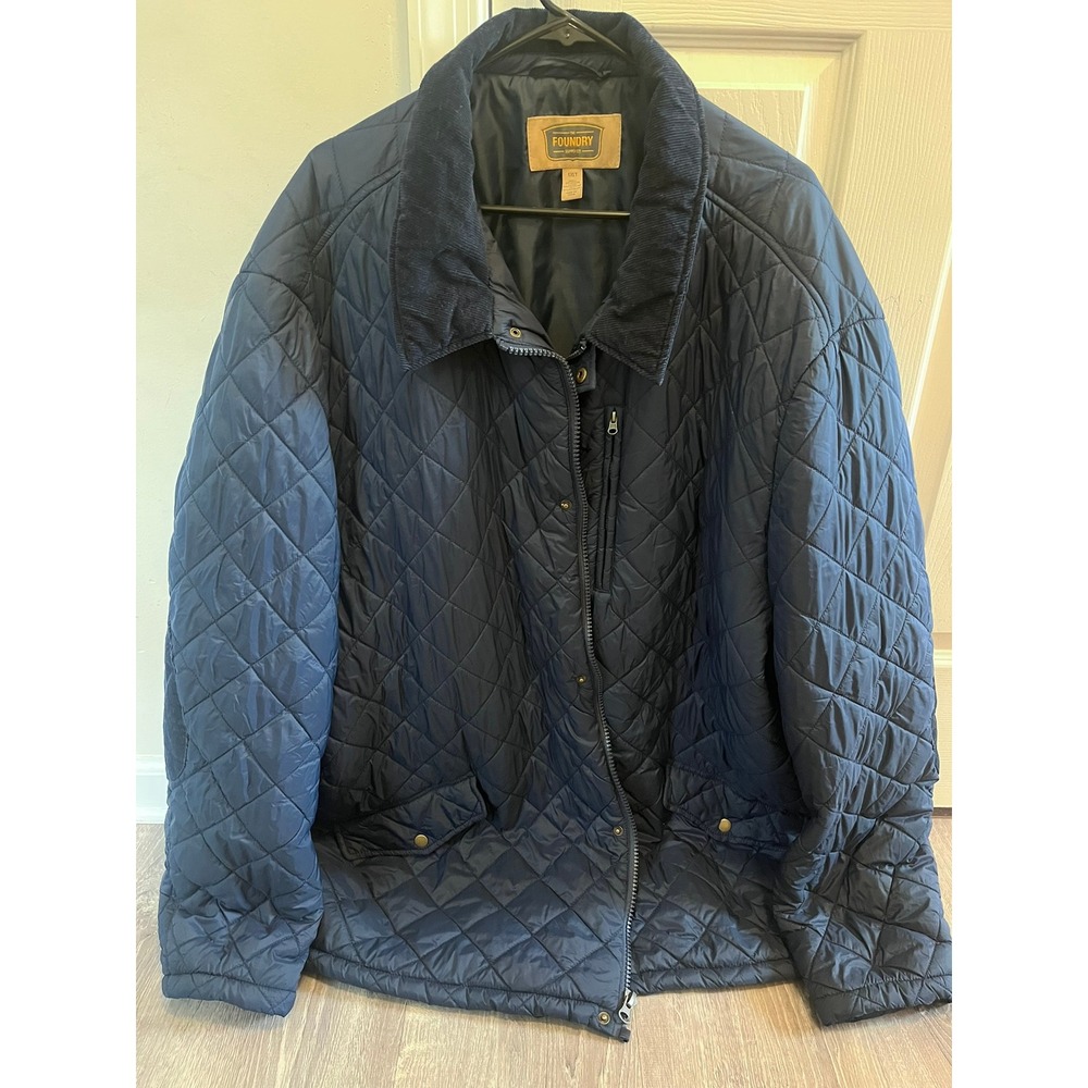 The Foundry Supply Co Mens Navy Blue Quilted Barn Jacket Corduroy Collar 5XLT